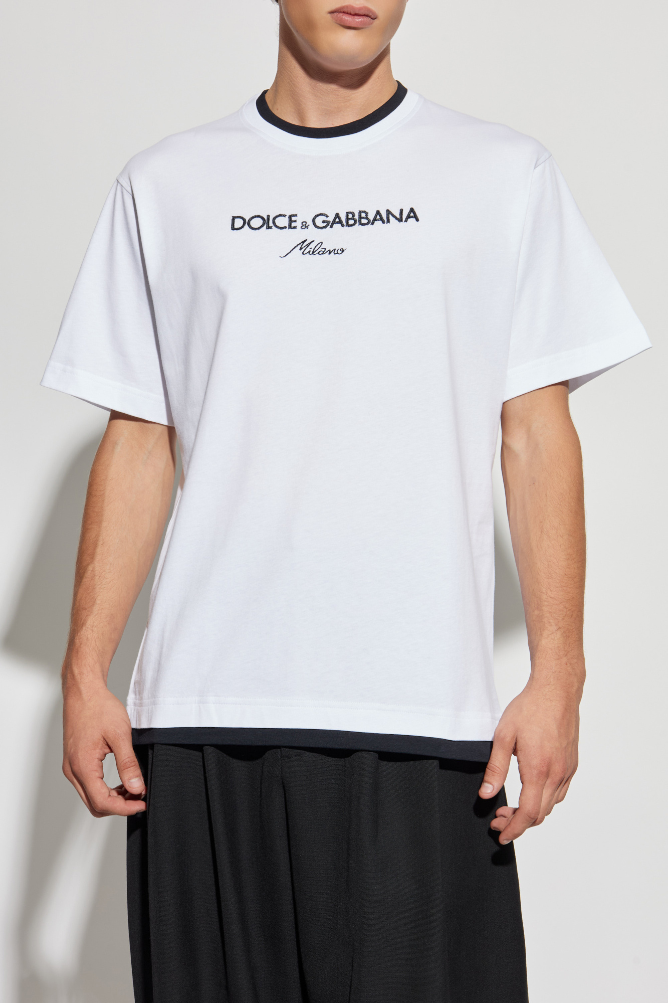 White T-shirt with embroidered logo Dolce & Gabbana - Vitkac